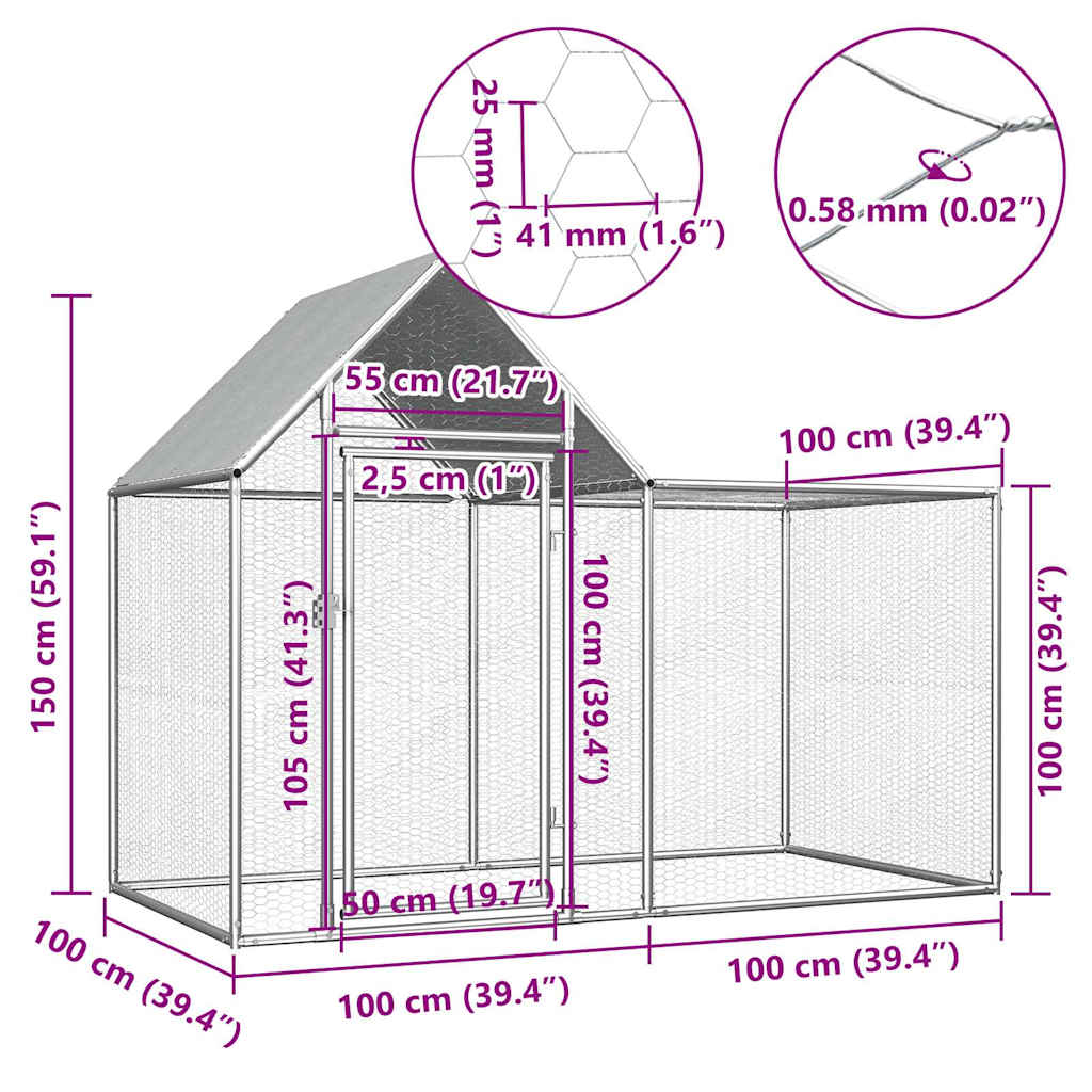 Hühnerstall 2x1x1,5 m Verzinkter Stahl