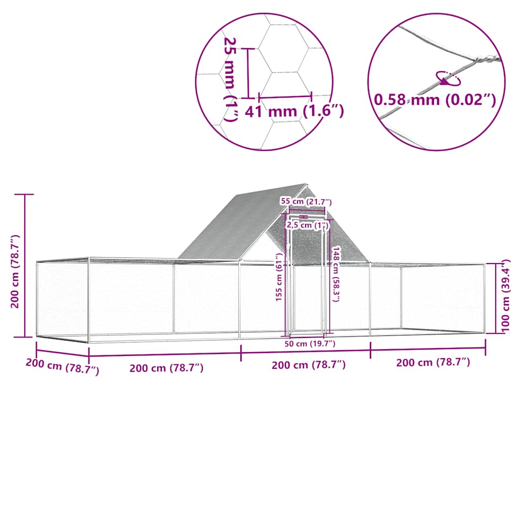 Hühnerstall 6x2x2 m Verzinkter Stahl