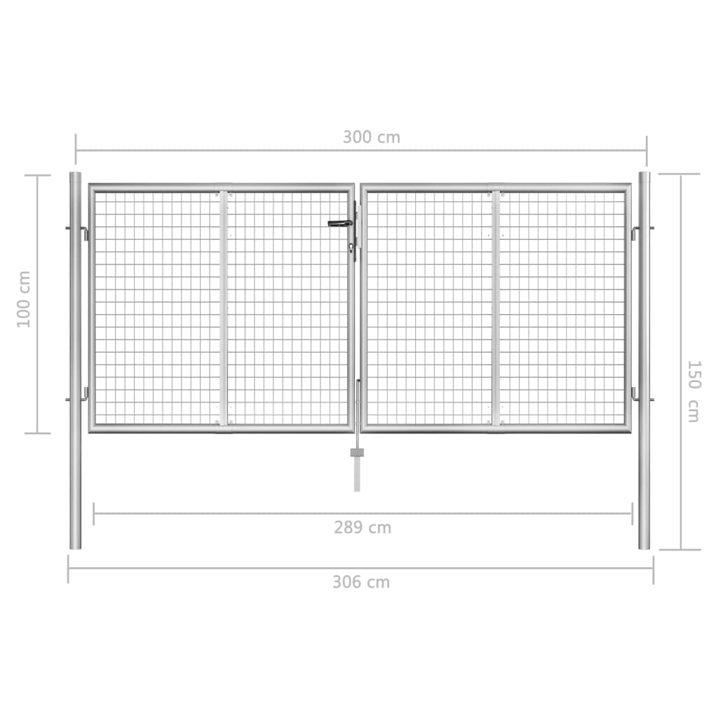 Gartentor Verzinkter Stahl 306 x 100 cm Silber