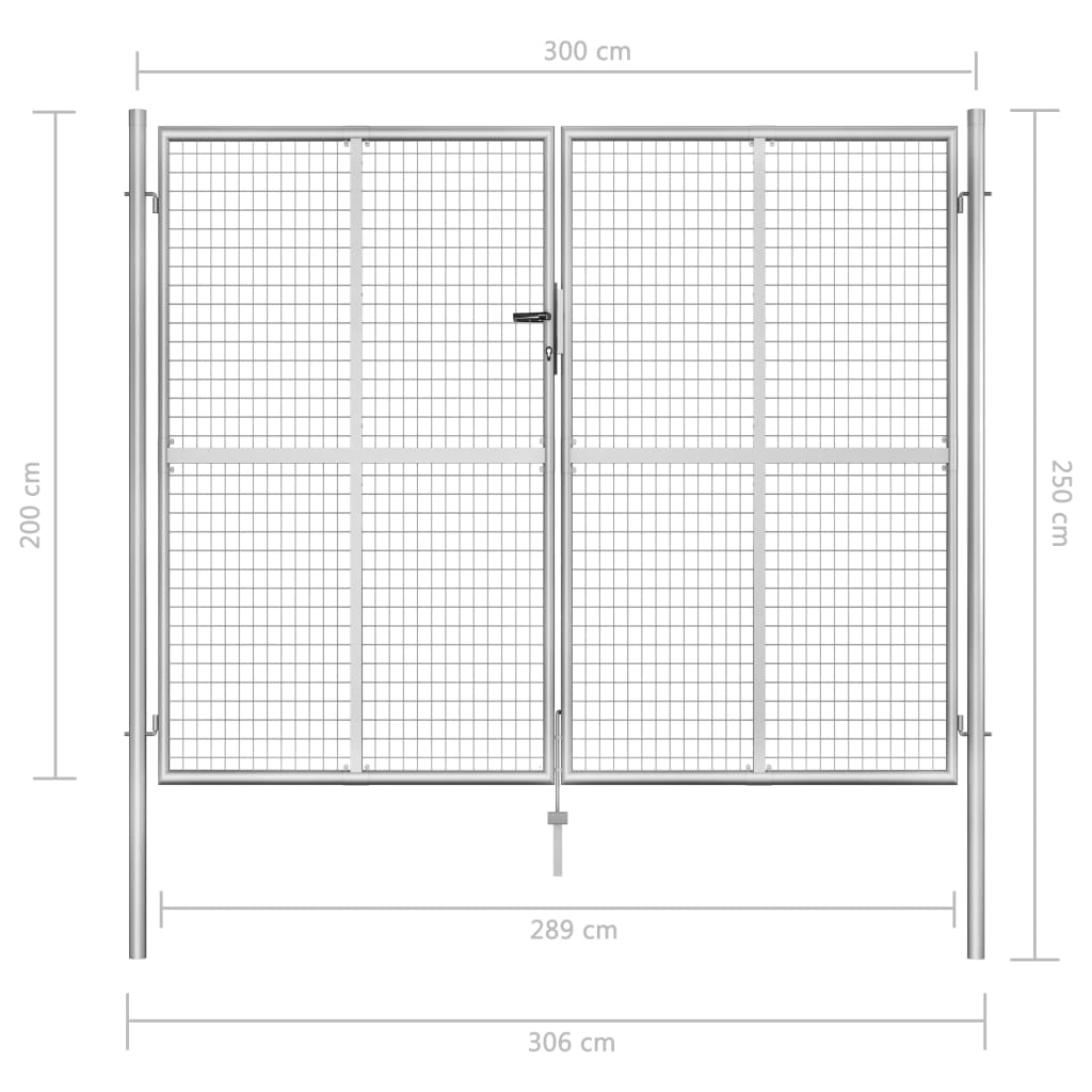 Gartentor Verzinkter Stahl 306 x 200 cm Silber