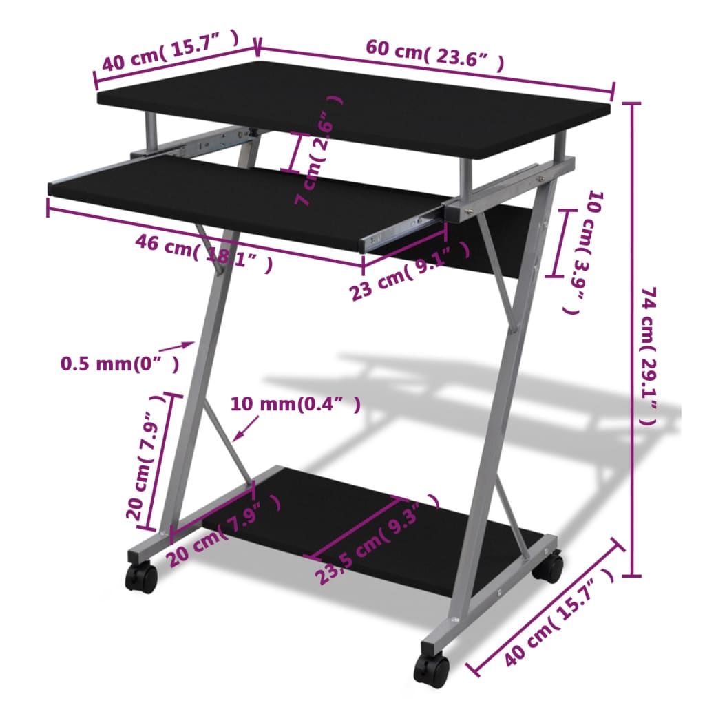 Computer table computer cart PC table office table laptop wheels black