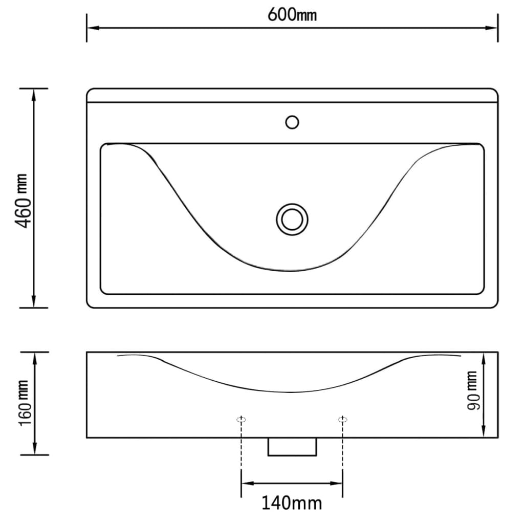 Luxus-Waschbecken Keramik Rechteckig Schwarz mit Hahnloch 60x46 cm