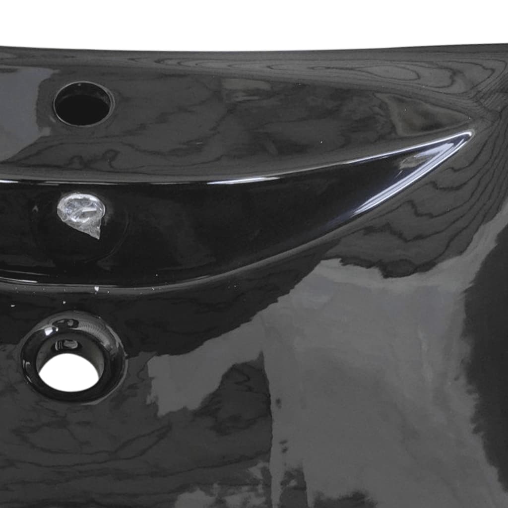 Luxuriöses Keramik-Waschbecken rechteckig mit Überlauf &amp; Hahnloch schwarz