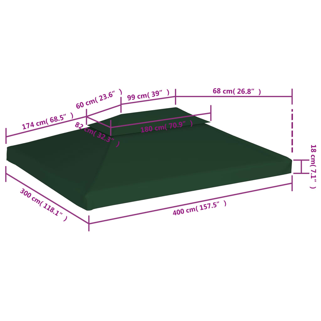 Pavilion roof tarpaulin replacement roof 310 g/m² green 3x4 m