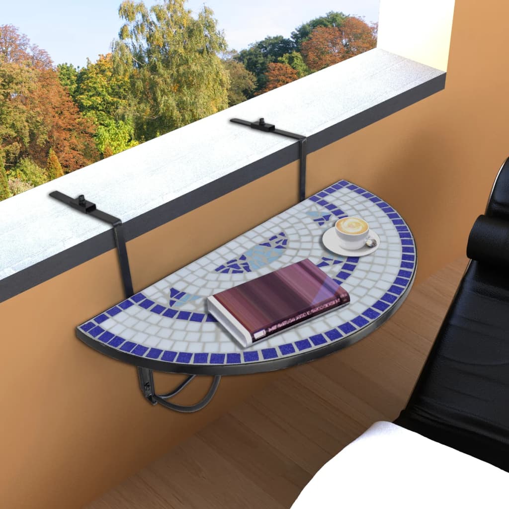 Balcony Hanging Table Mosaic Blue and White