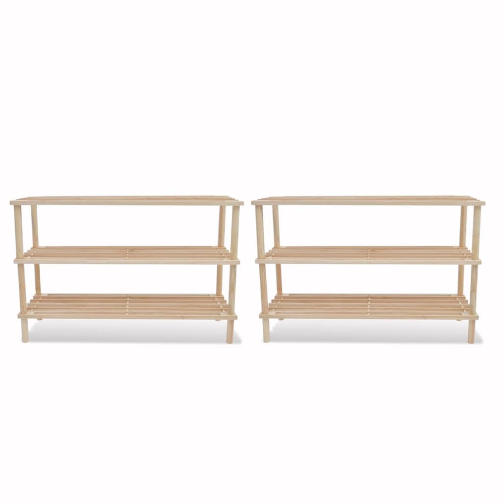 Shoe racks with 3 shelves, 2 pieces, solid fir wood