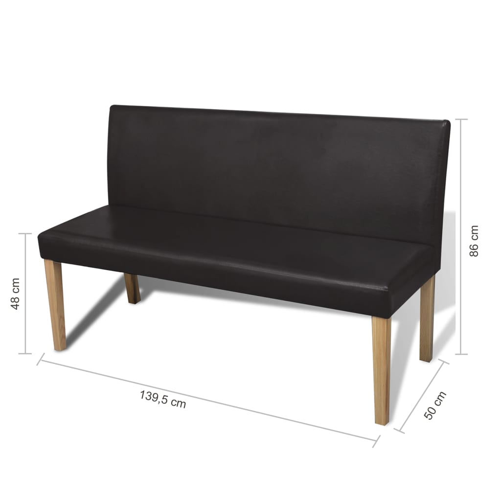 Bench 139.5 cm dark brown artificial leather
