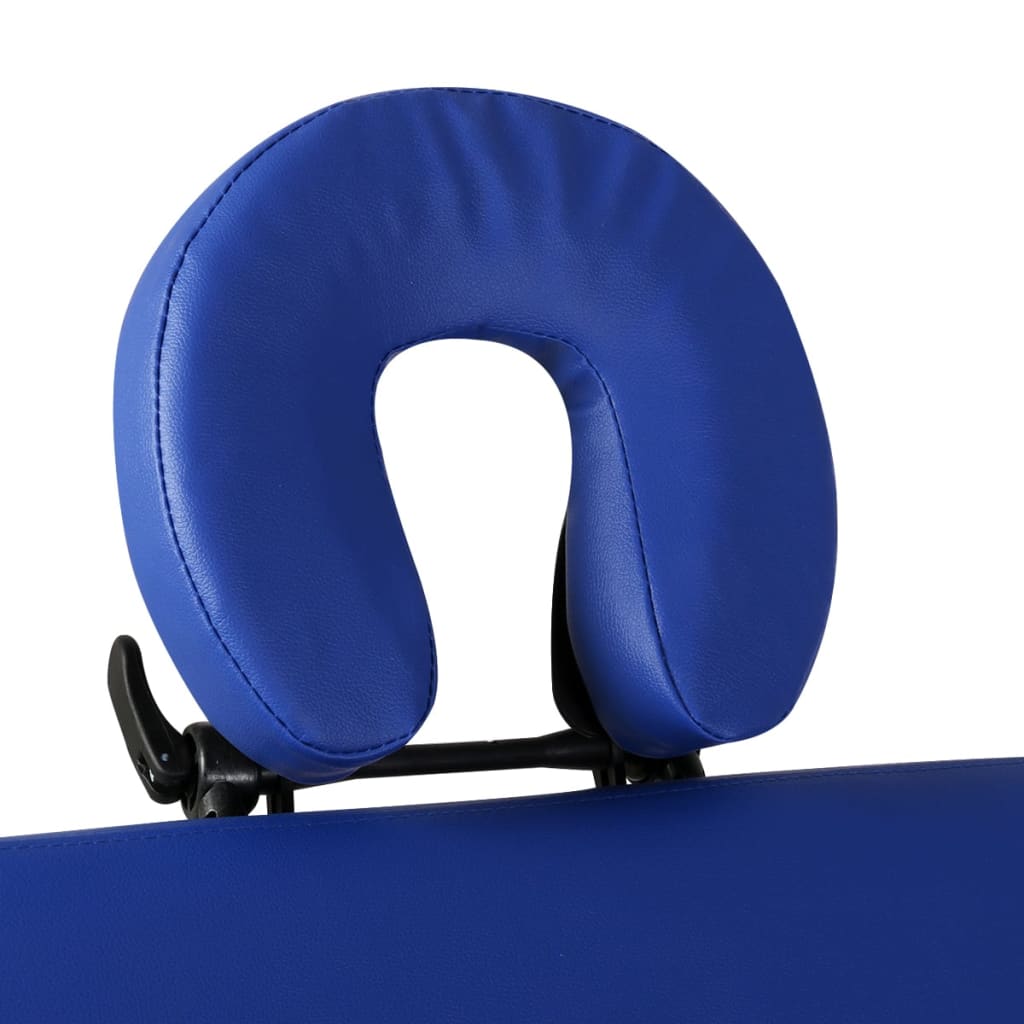 Folding 2-zone massage table with wooden frame, blue