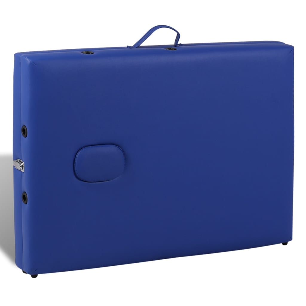 Folding 2-zone massage table with wooden frame, blue