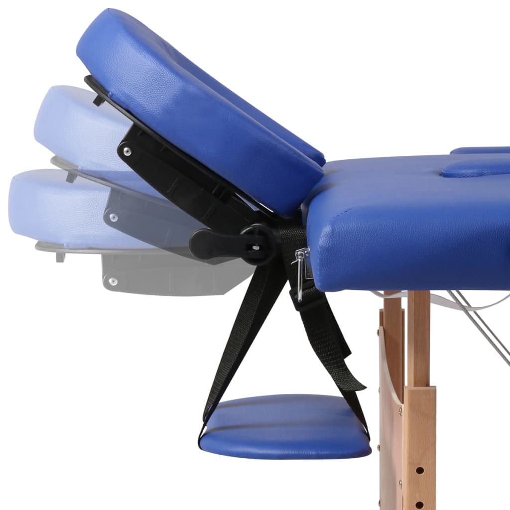 Folding 2-zone massage table with wooden frame, blue