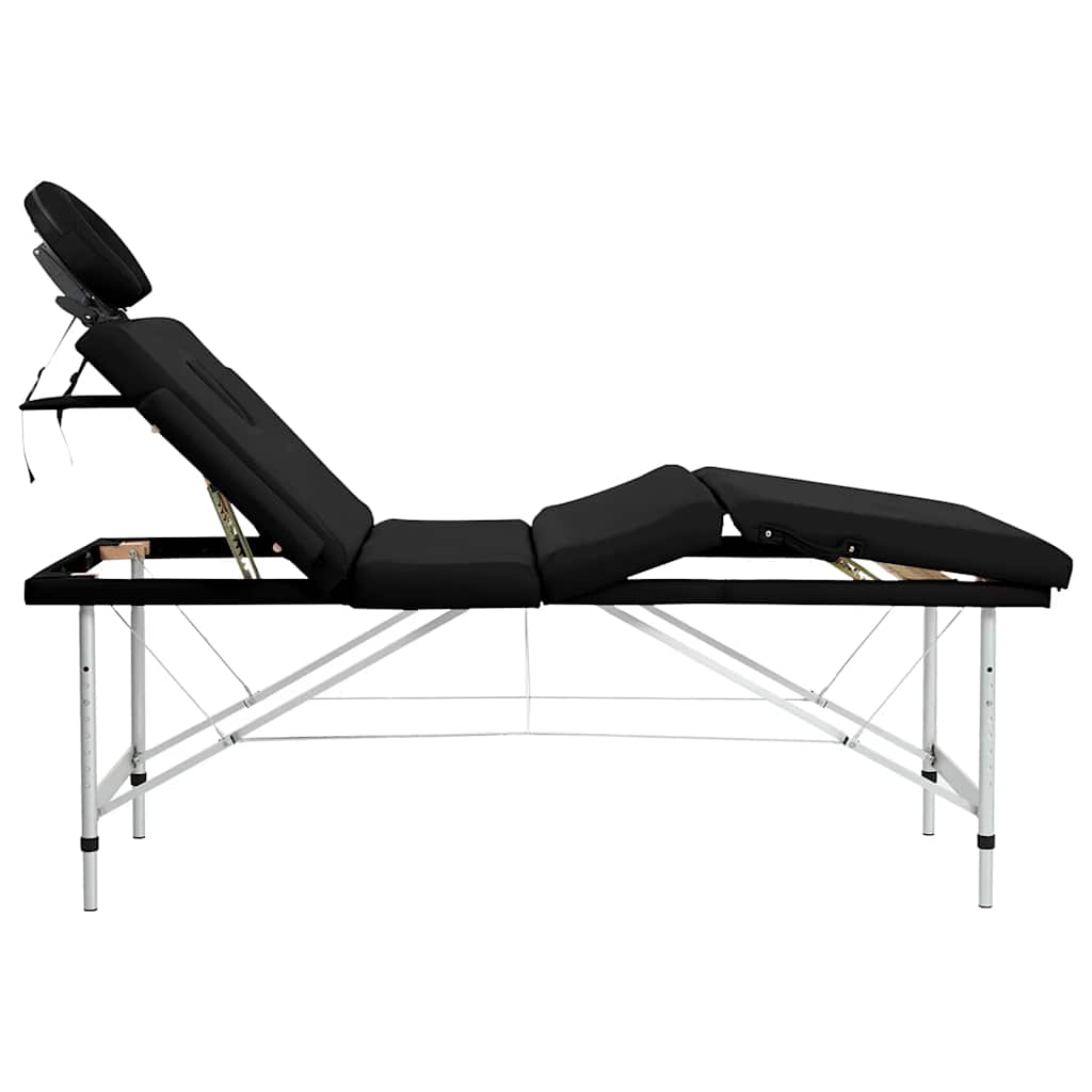 Massageliege Klappbar 4-Zonen mit Aluminiumgestell Schwarz