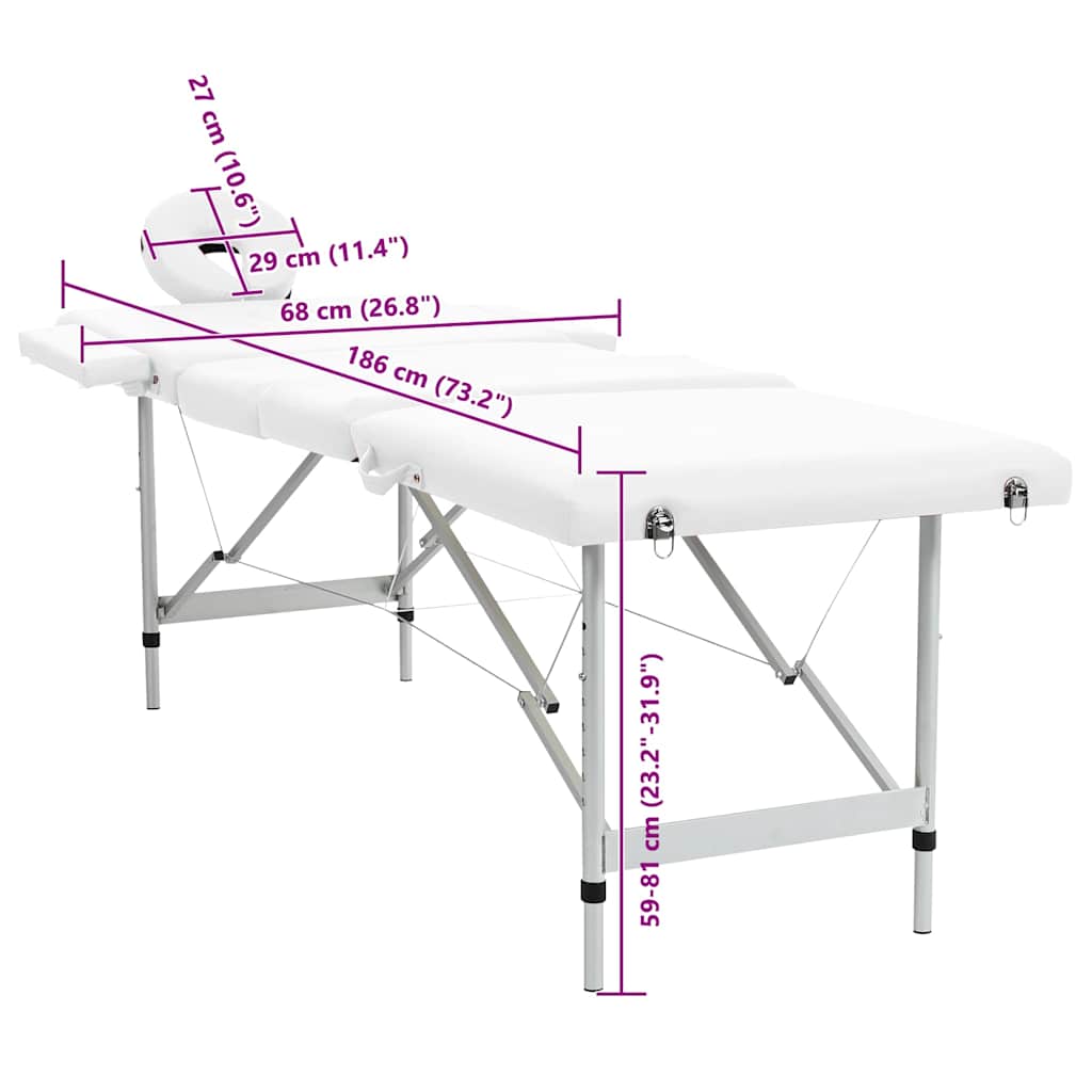 Massagetisch mit Aluminiumrahmen, faltbar 4 Zonen Creme-Weiß