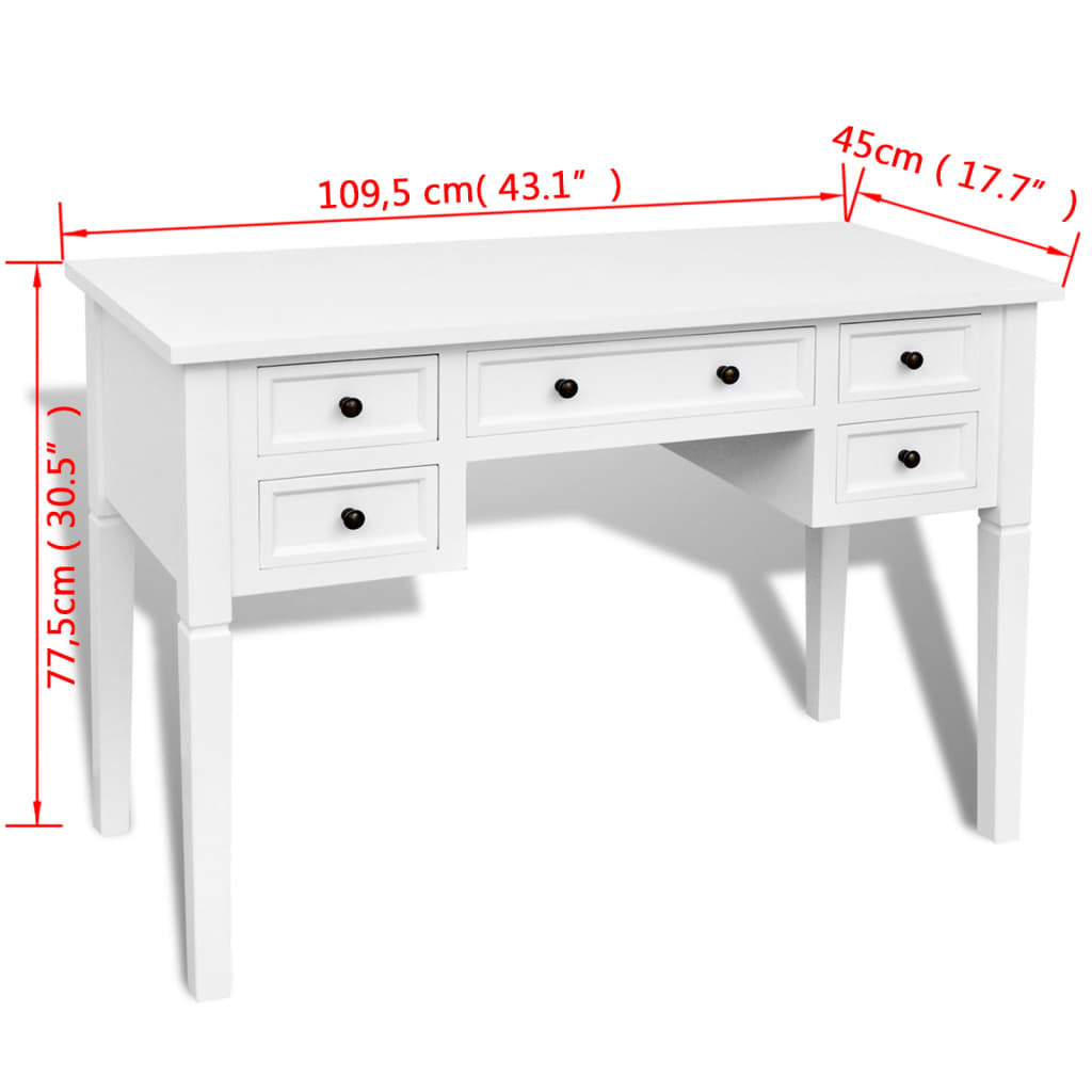 White desk with 5 drawers