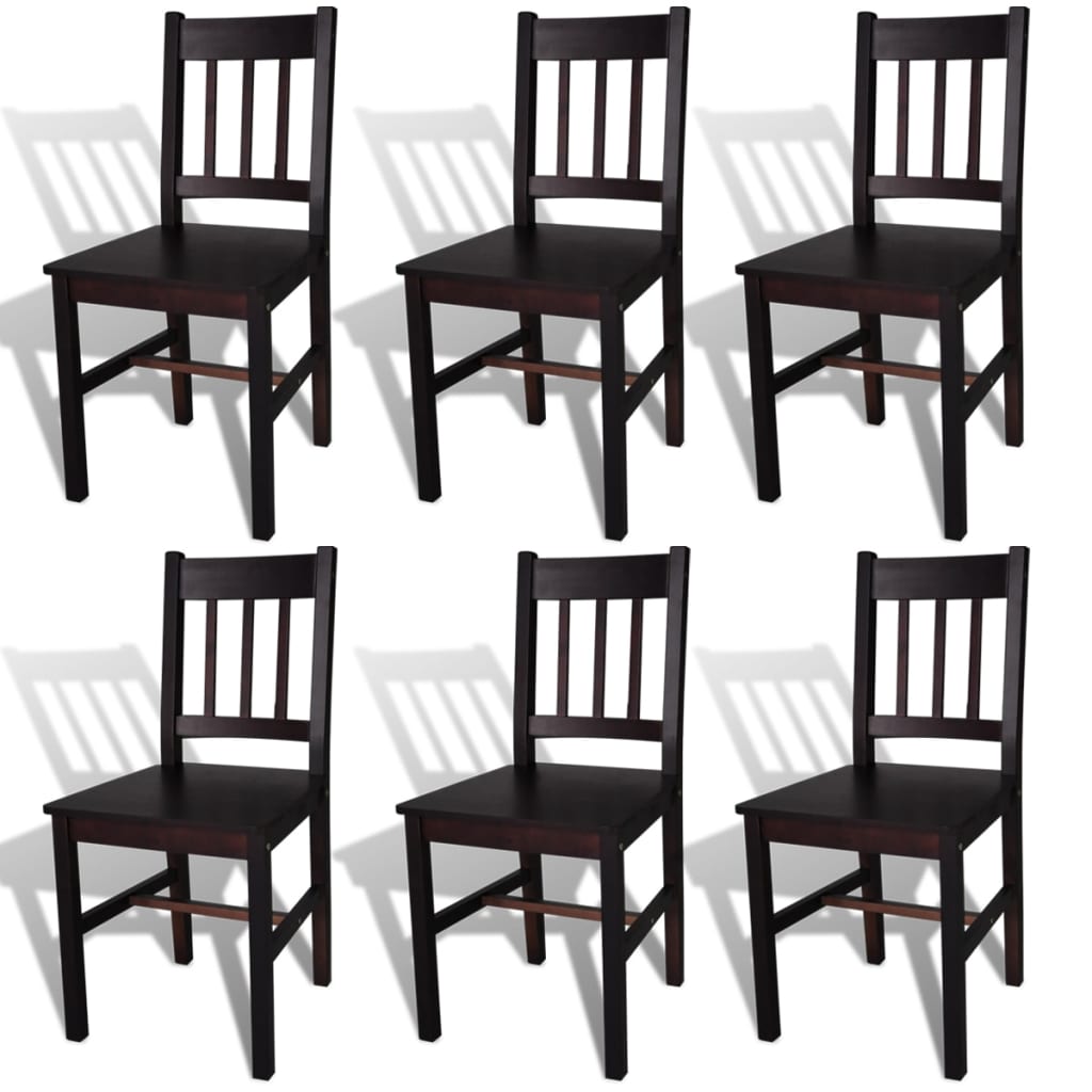 Dining chairs 6 pcs. Dark brown pinewood