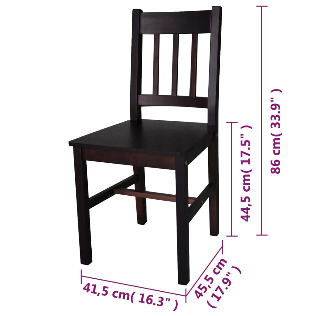 Dining chairs 6 pcs. Dark brown pinewood