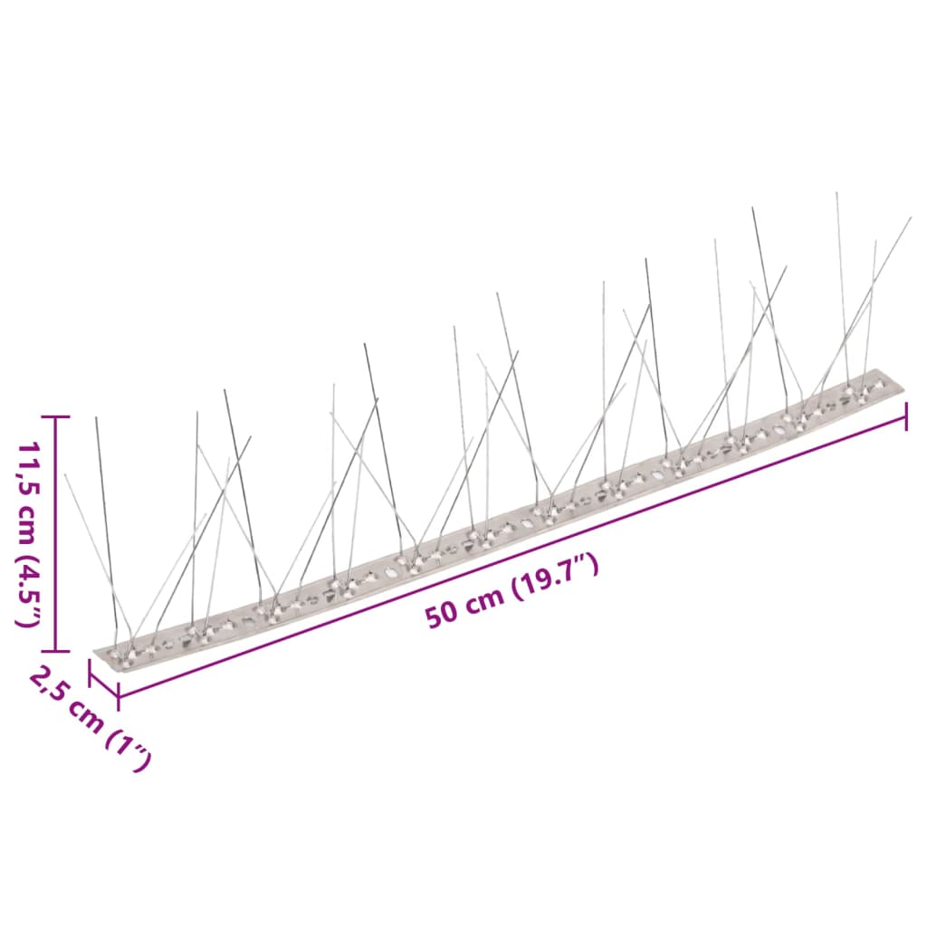6-piece bird deterrent spike set, 3 m, stainless steel, 5 rows