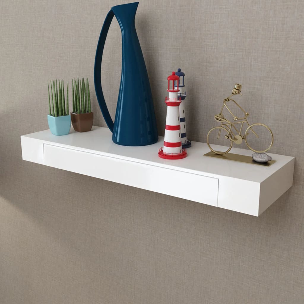 Wandregal mit Schublade MDF Weiß