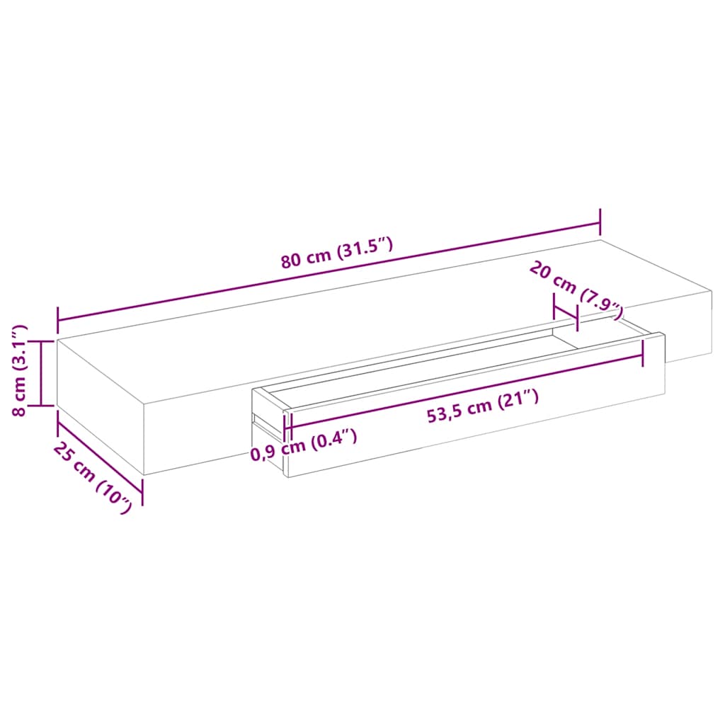Wandregal mit Schublade MDF Weiß
