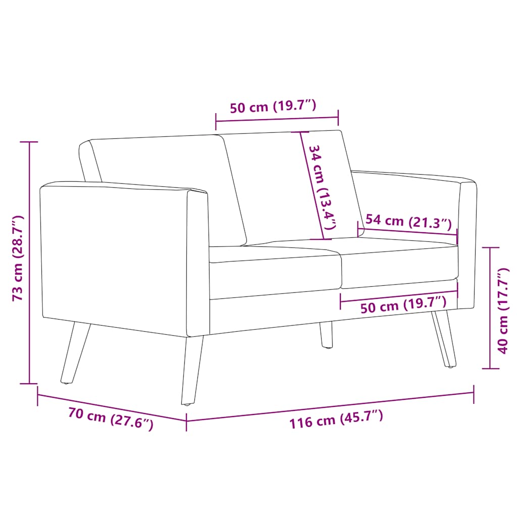 Sofa 2-Sitzer Stoff Hellgrau