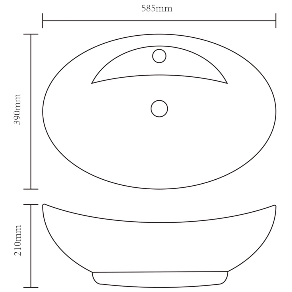 Keramik Waschbecken Hahnloch/Überlaufloch schwarz oval