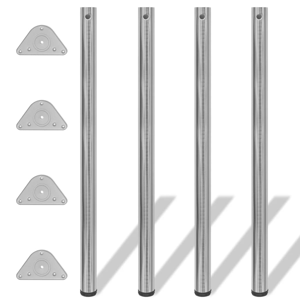 4 height-adjustable table legs brushed nickel 1100 mm
