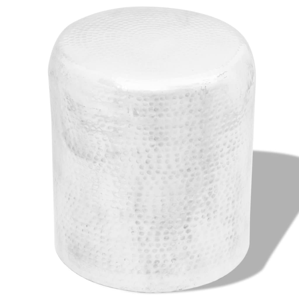 Stool/side table made of hammered aluminum silver