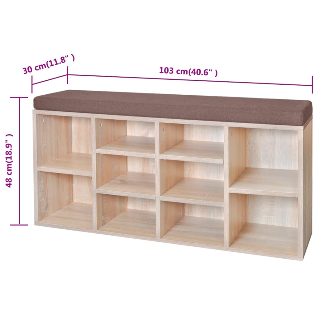 Shoe cabinet shoe bench bench 10 compartments oak color