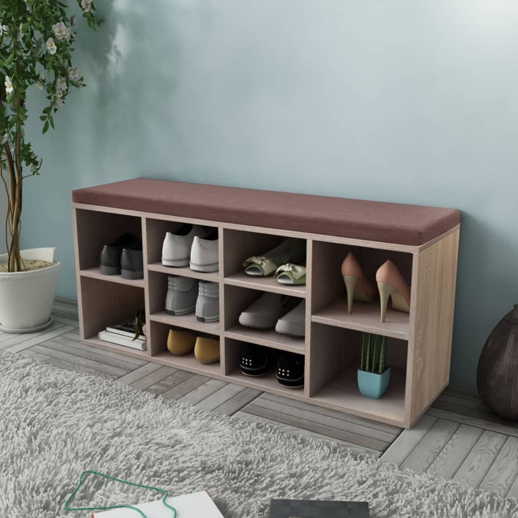 Shoe cabinet shoe bench bench 10 compartments oak color