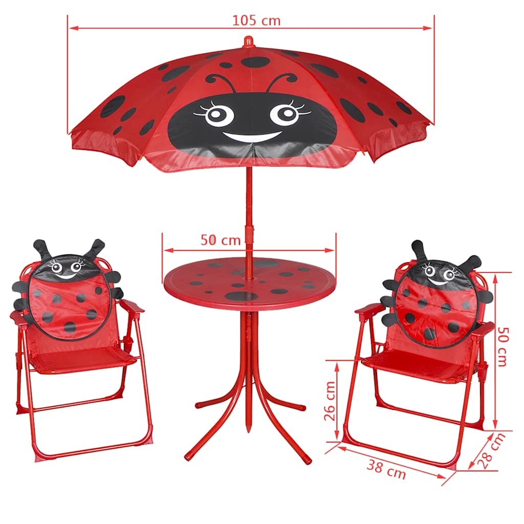3-piece garden bistro set for children with parasol red