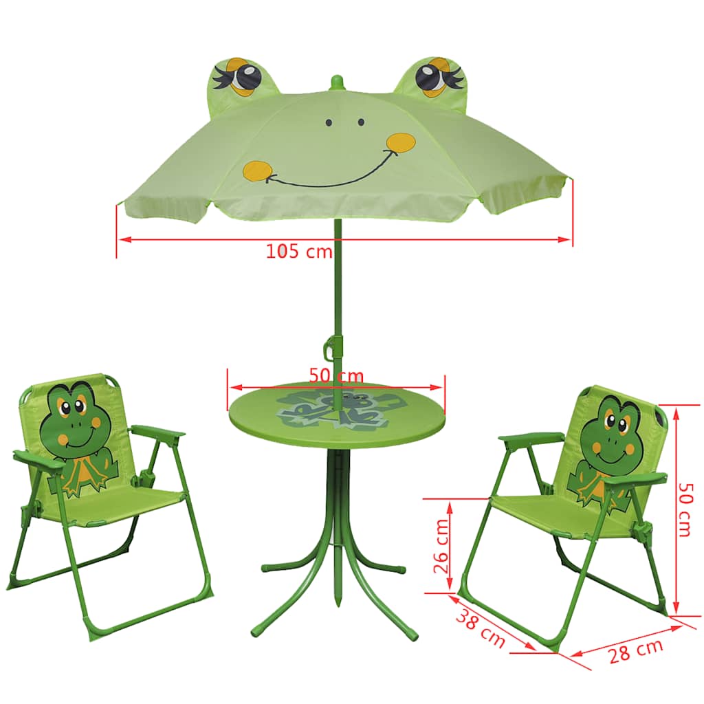 3-piece garden bistro set for children with parasol green