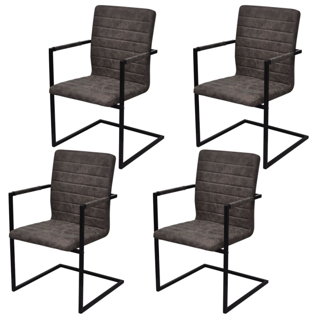 Cantilever chairs 4 pcs. Brown artificial leather