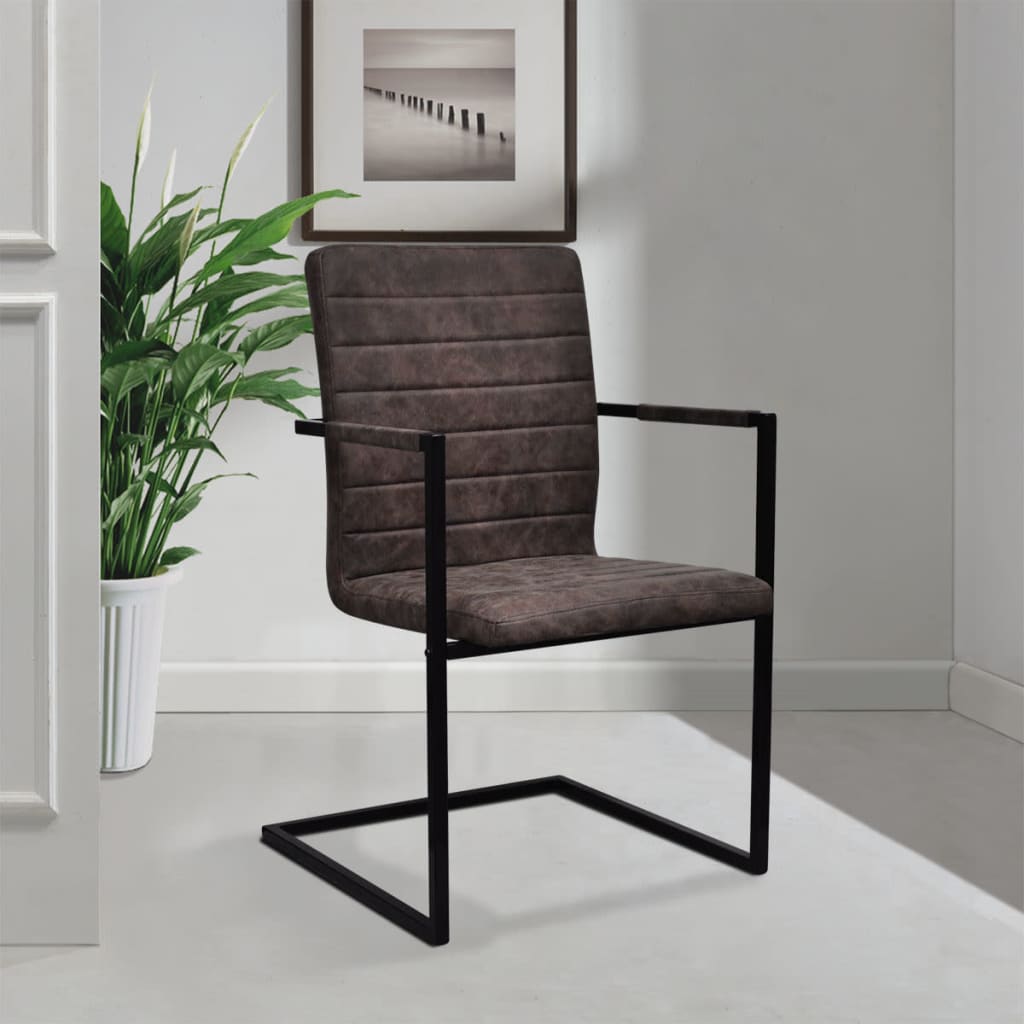 Cantilever chairs 4 pcs. Brown artificial leather