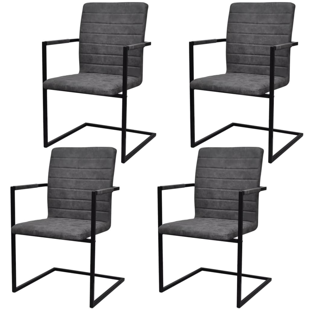 Cantilever chairs 4 pcs. Grey artificial leather