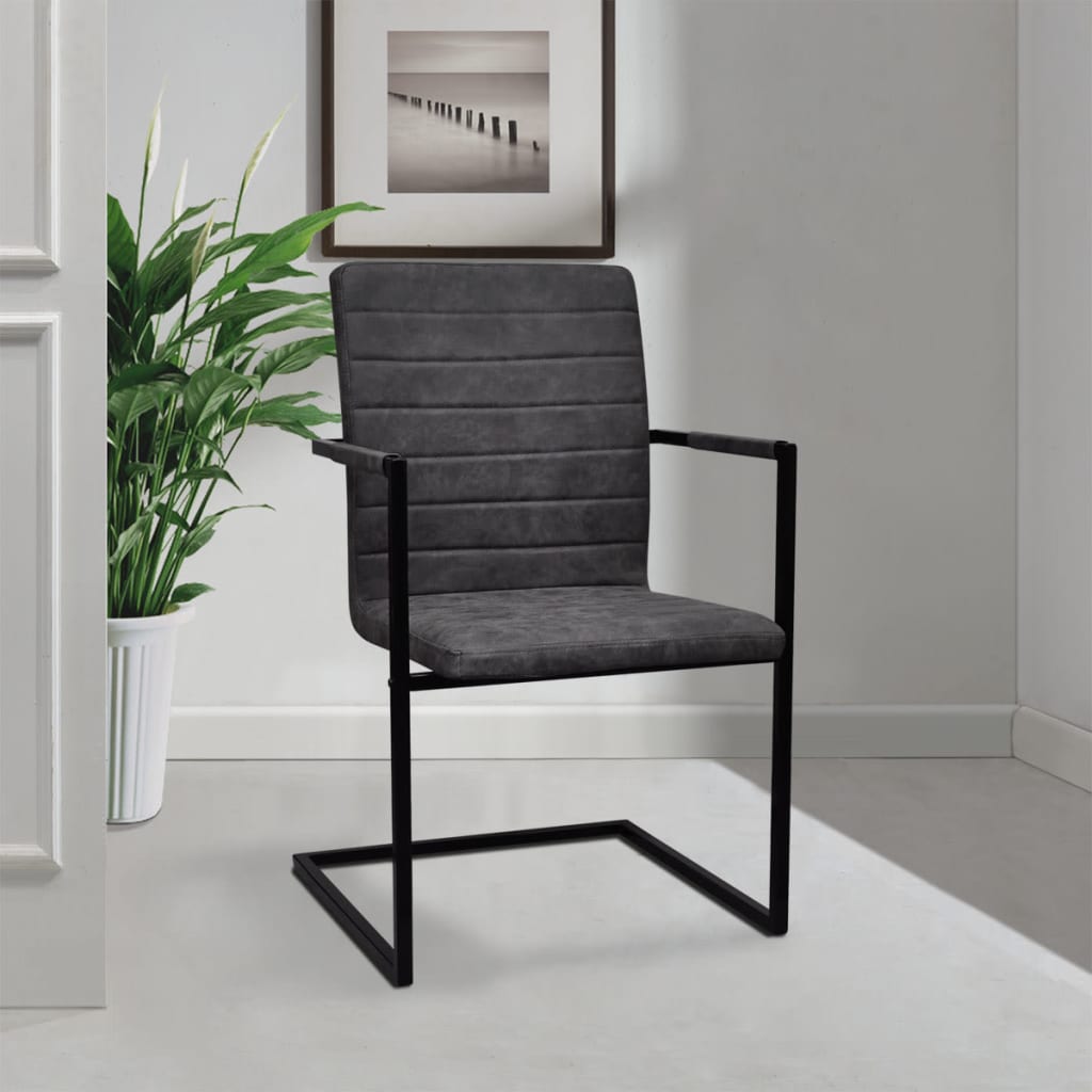 Cantilever chairs 6 pcs. Grey artificial leather