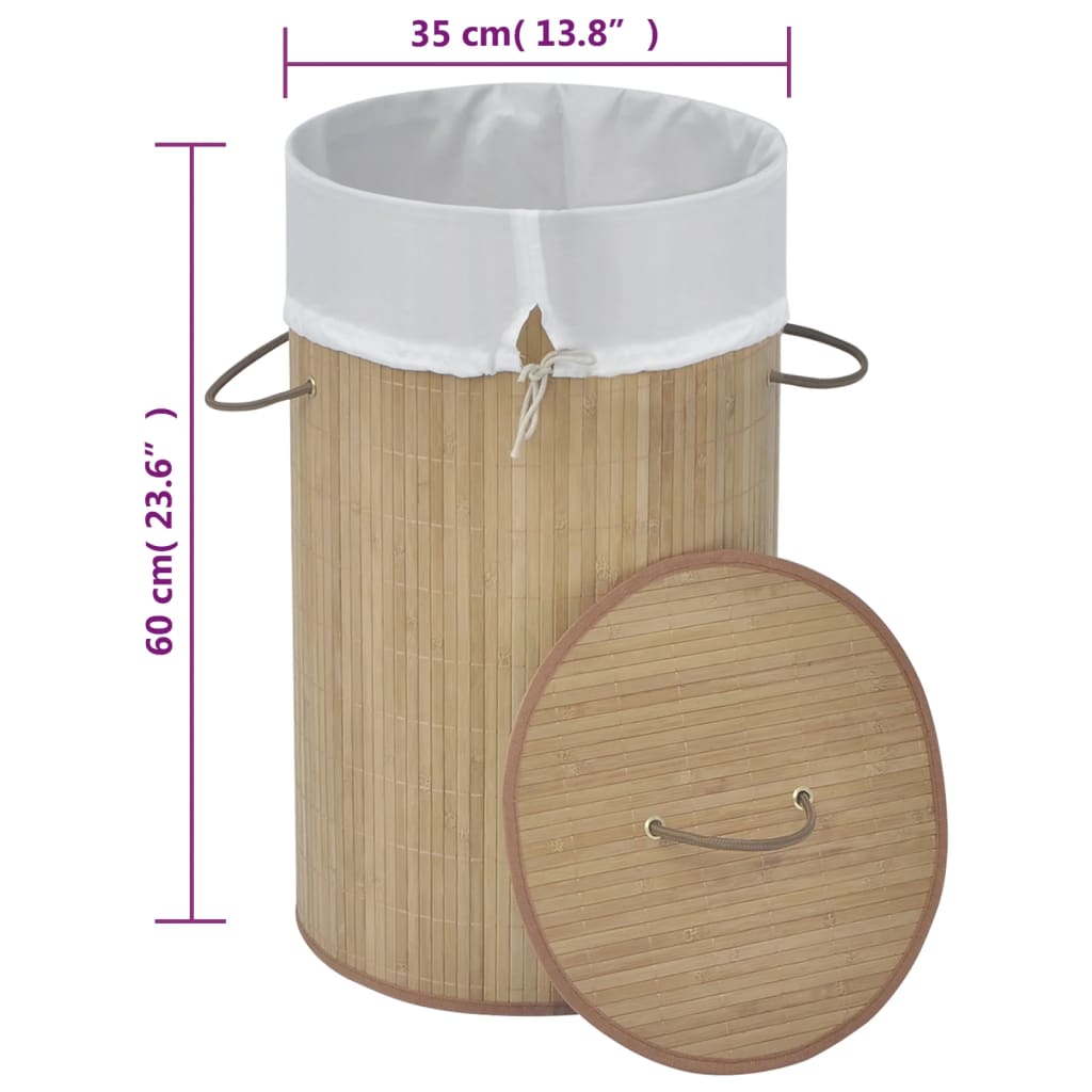 Bamboo Laundry Basket Round Natural