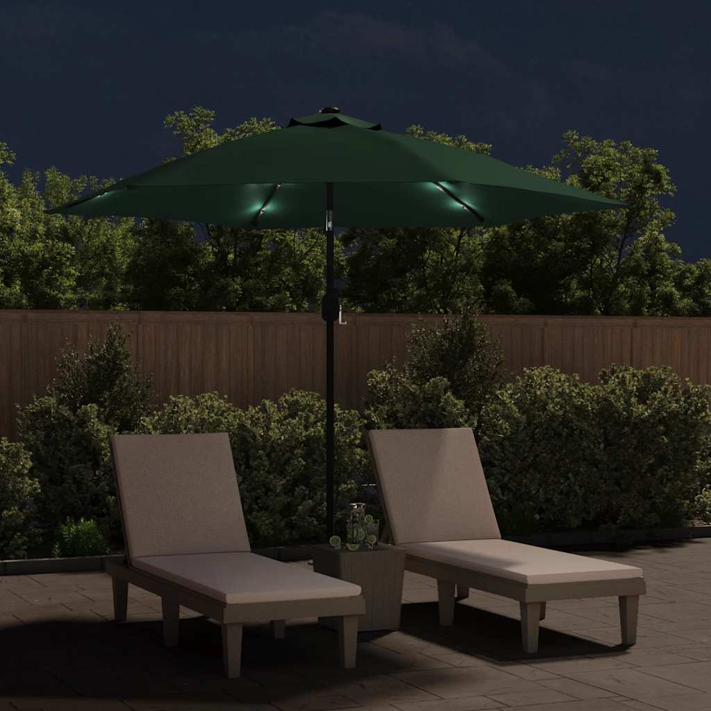 Cantilever umbrella with LED lighting 3 m green
