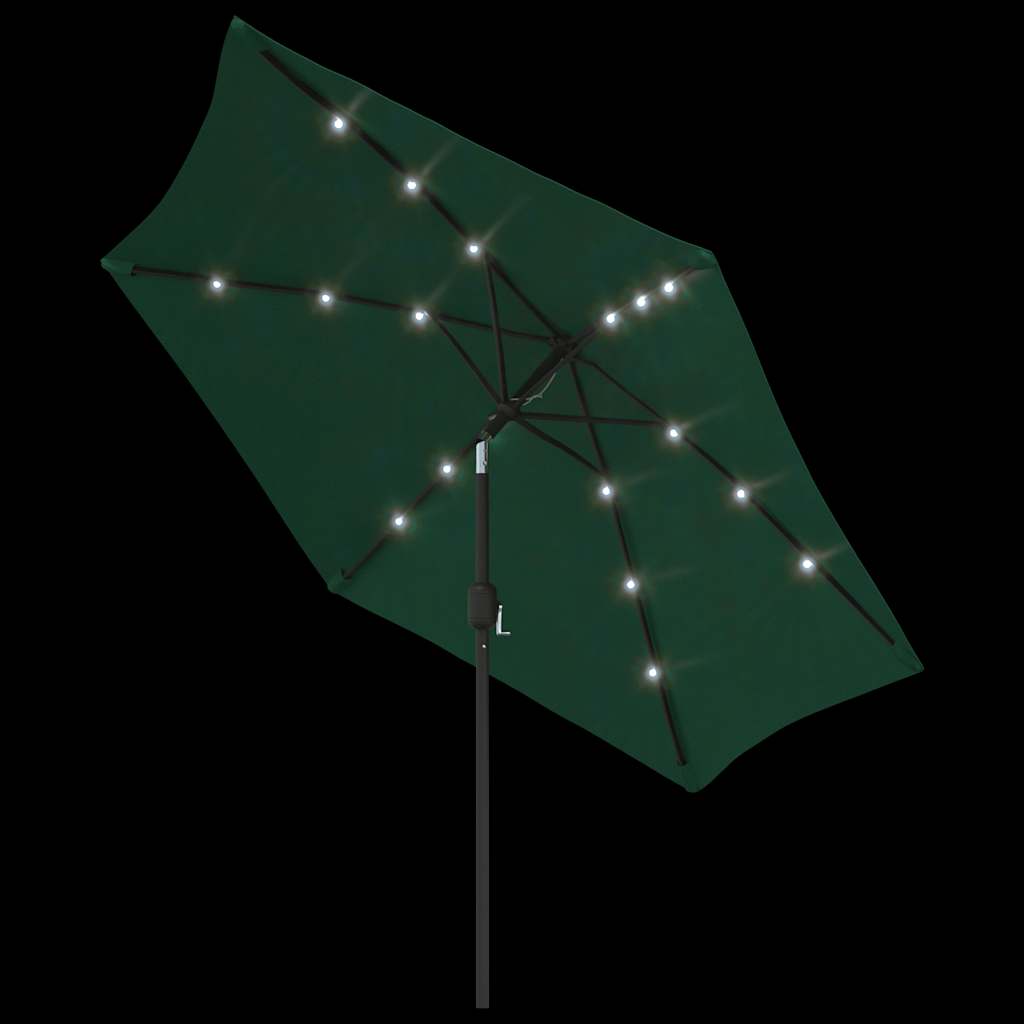 Cantilever umbrella with LED lighting 3 m green
