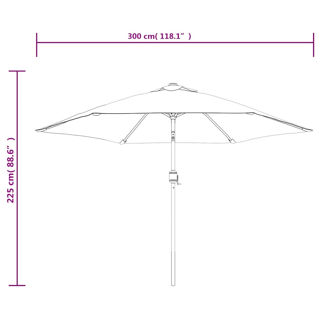 Cantilever umbrella with LED lighting 3 m green