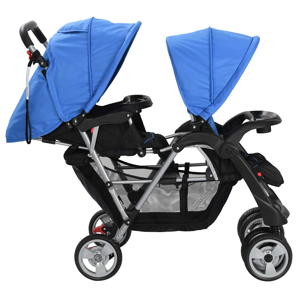 Tandem-Kinderwagen Stahl Blau und Schwarz