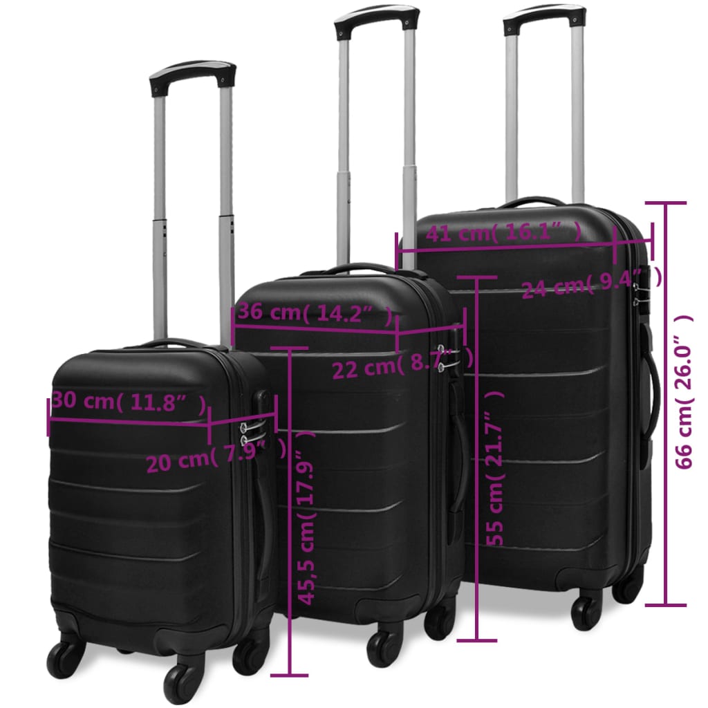 3-piece hard-shell suitcase set black 45.5/55/66 cm