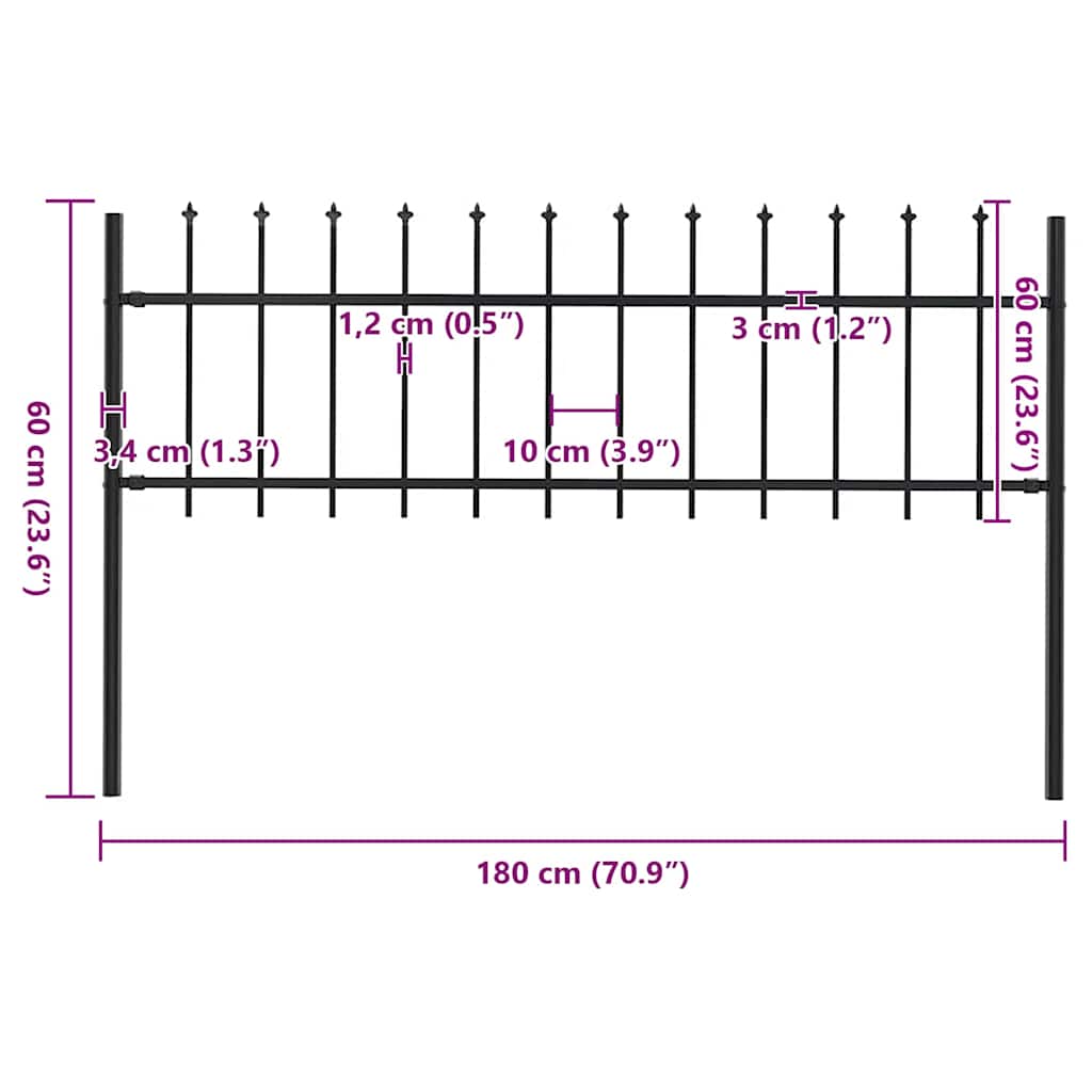 Gartenzaun mit Speerspitzen Stahl 1,8 m Schwarz