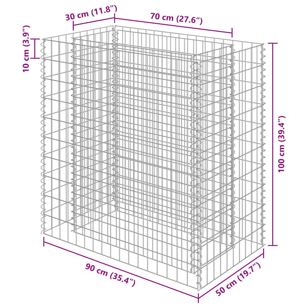 Gabionen-Hochbeet Verzinkter Stahl 90×50×100 cm