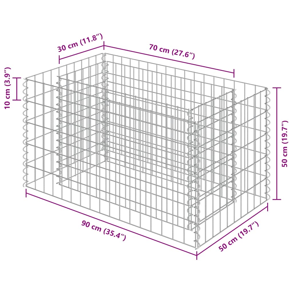 Gabionen-Hochbeet Verzinkter Stahl 90×50×50 cm