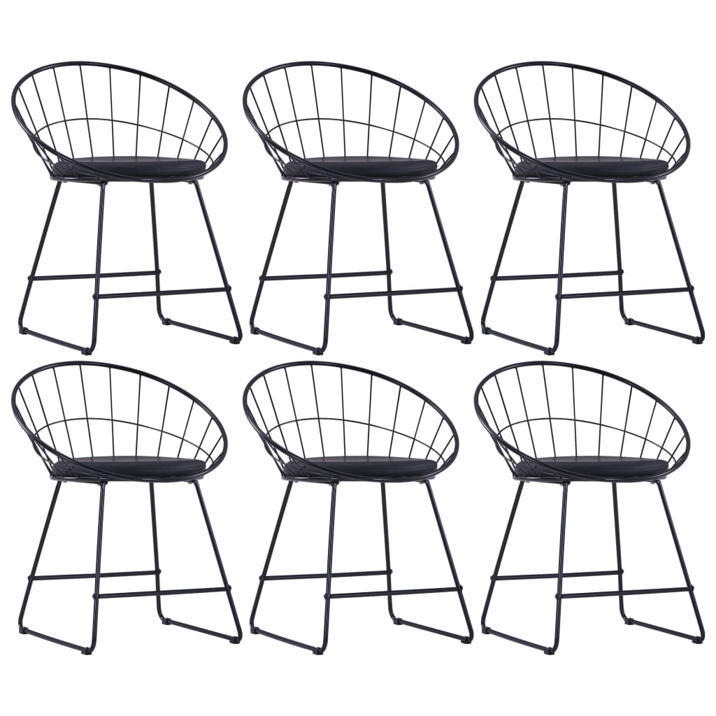 Dining chairs with faux leather seats 6 pcs. Black Steel