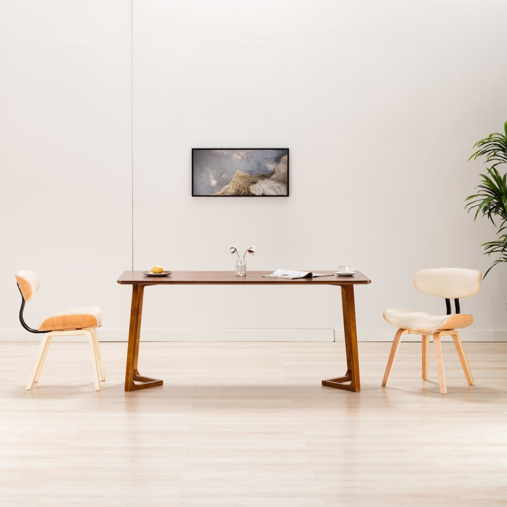 Dining chairs 2 pcs. Cream bentwood and imitation leather
