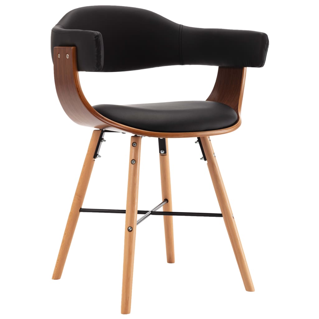 Dining chairs 2 pcs. Black faux leather and bentwood
