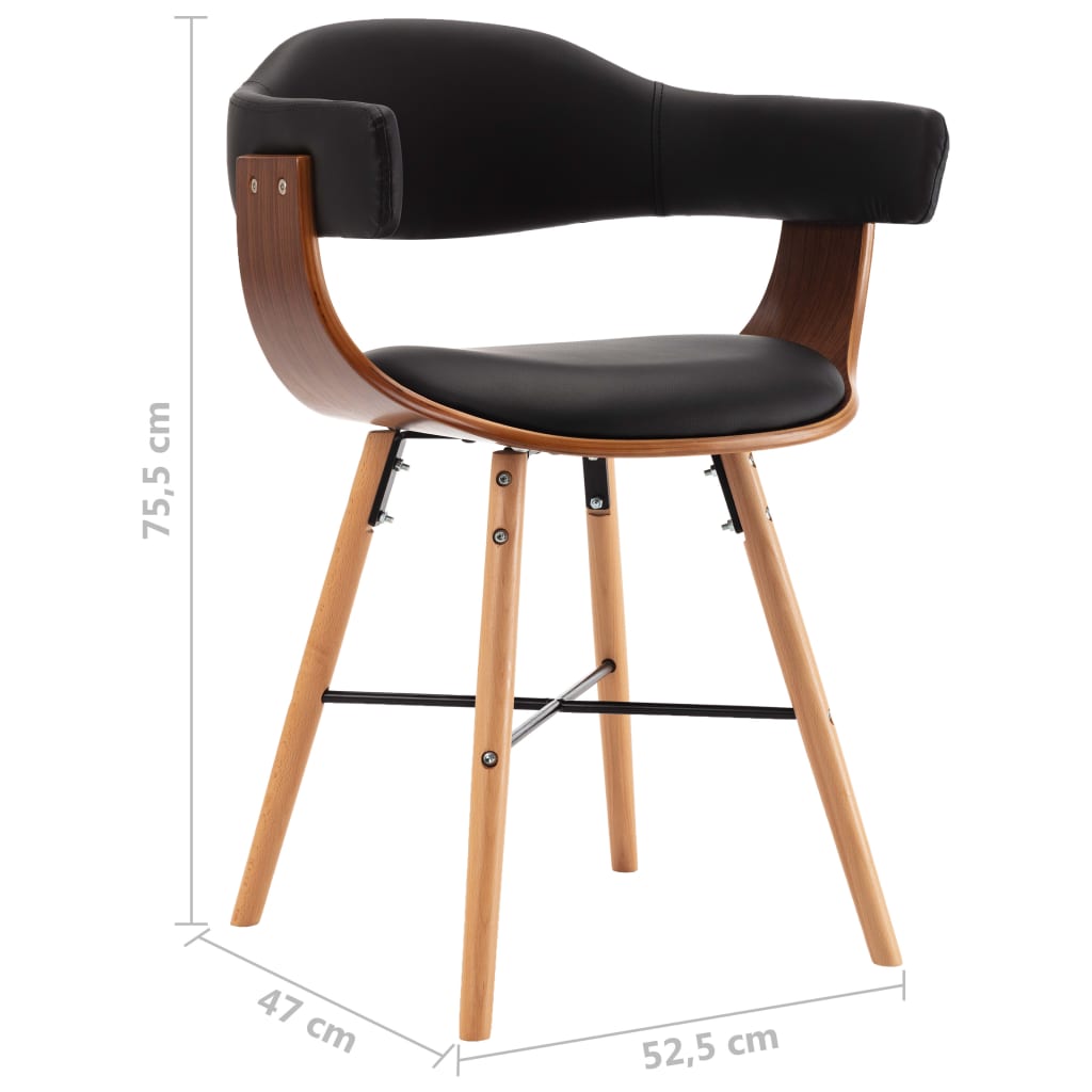 Dining chairs 2 pcs. Black faux leather and bentwood