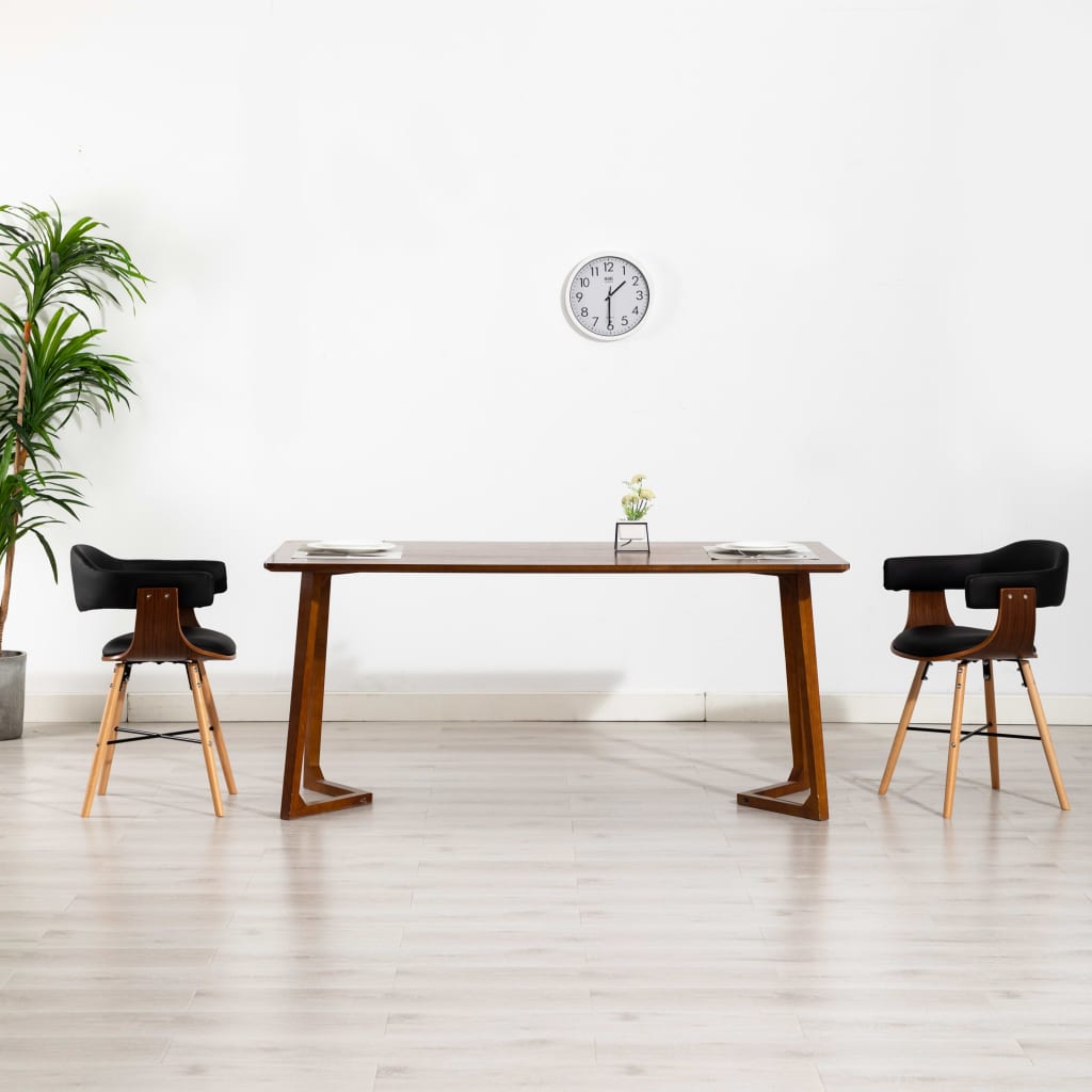 Dining chairs 2 pcs. Black faux leather and bentwood