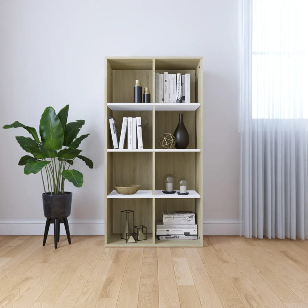 Bücherregal/Sideboard Weiß Sonoma-Eiche 66×30×130 cm
