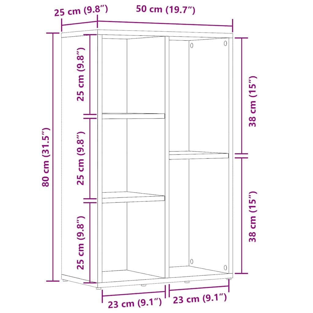 Bücherregal/Sideboard Weiß 50x25x80 cm Holzwerkstoff